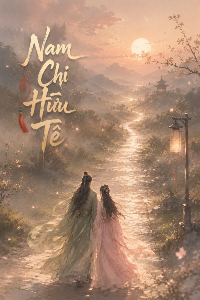 nam chi hữu tê hai người nam nữ dắt tay nhau đi trên con đường hoàng hôn